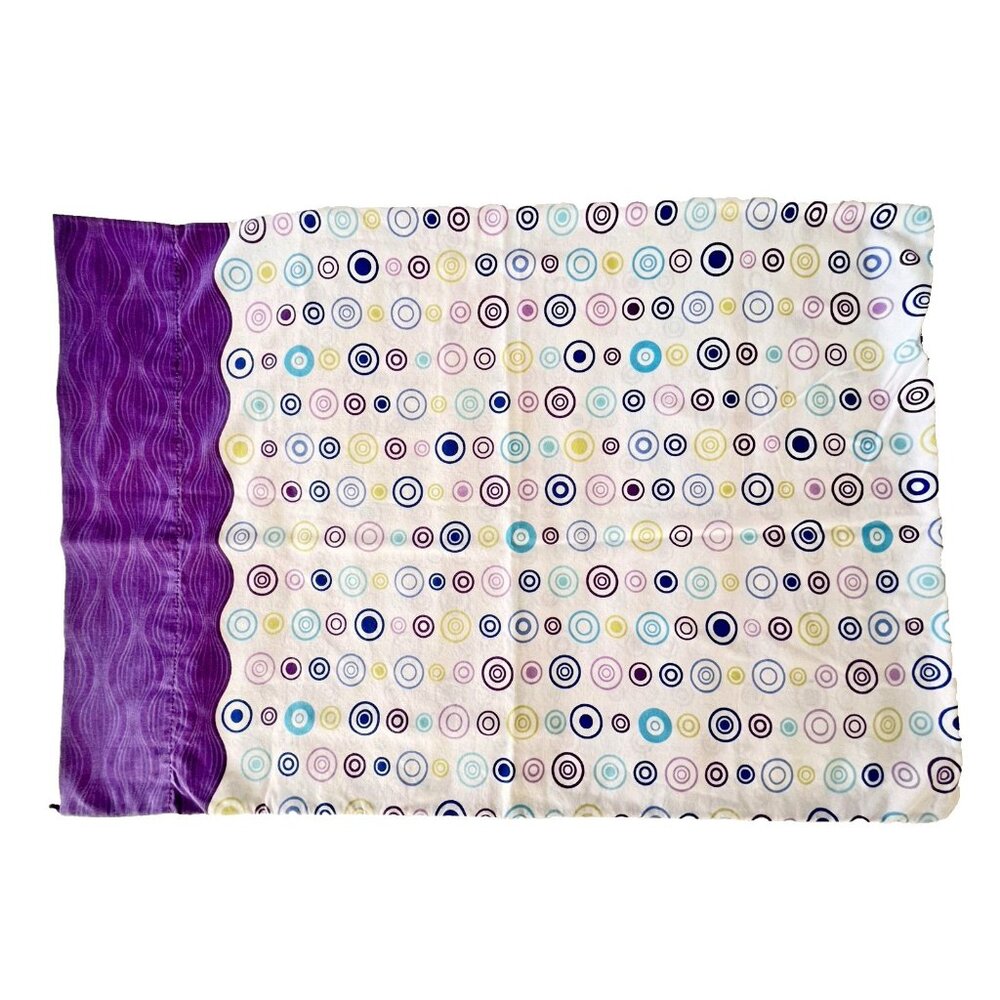 Vintage SPRINGS Pillowcase Standard Purple Circle Polka-Dots Blue Made in USA